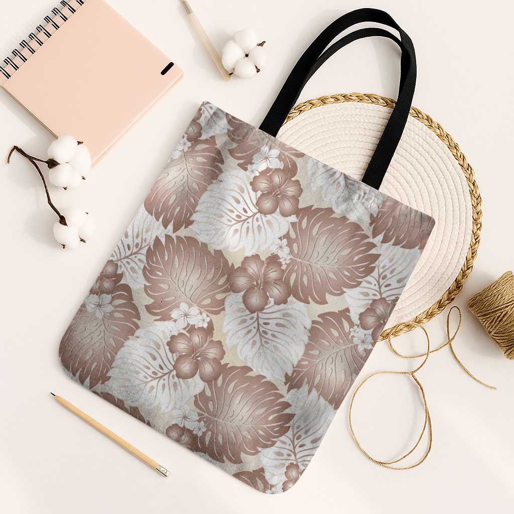Mocha Mousse Aloha Hawaii Tote Bag Monstera Hibiscus Plumeria Seamless Vibes - Polynesian Pride
