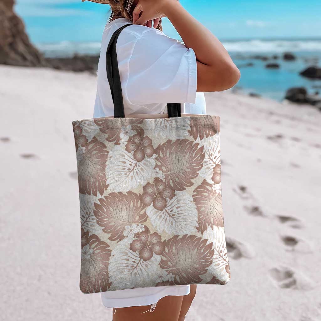 Mocha Mousse Aloha Hawaii Tote Bag Monstera Hibiscus Plumeria Seamless Vibes - Polynesian Pride