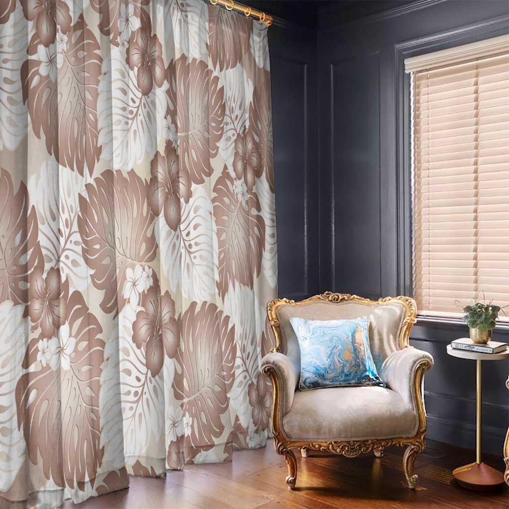 Mocha Mousse Aloha Hawaii Window Curtain Monstera Hibiscus Plumeria Seamless Vibes - Polynesian Pride