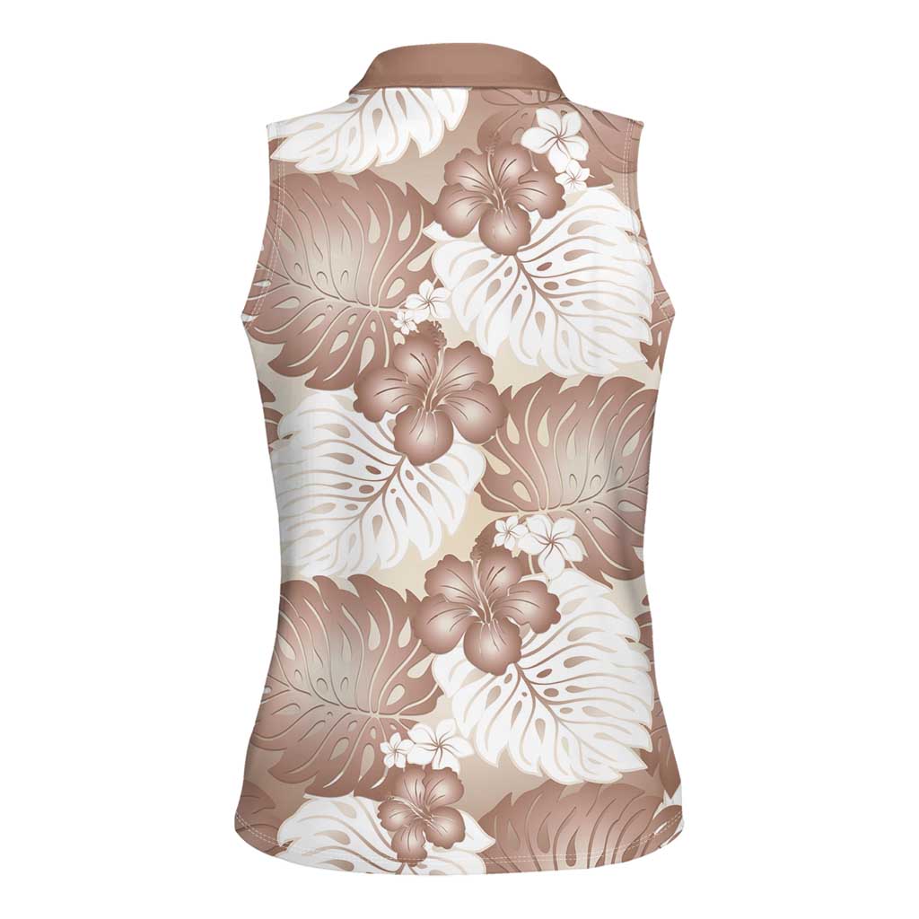 Mocha Mousse Aloha Hawaii Women Sleeveless Polo Shirt Monstera Hibiscus Plumeria Seamless Vibes - Polynesian Pride