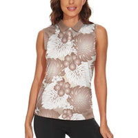 Mocha Mousse Aloha Hawaii Women Sleeveless Polo Shirt Monstera Hibiscus Plumeria Seamless Vibes - Polynesian Pride