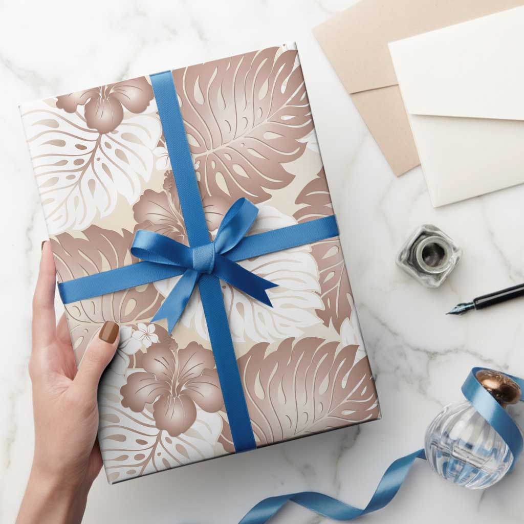 Mocha Mousse Aloha Hawaii Wrapping Paper Monstera Hibiscus Plumeria Seamless Vibes - Polynesian Pride