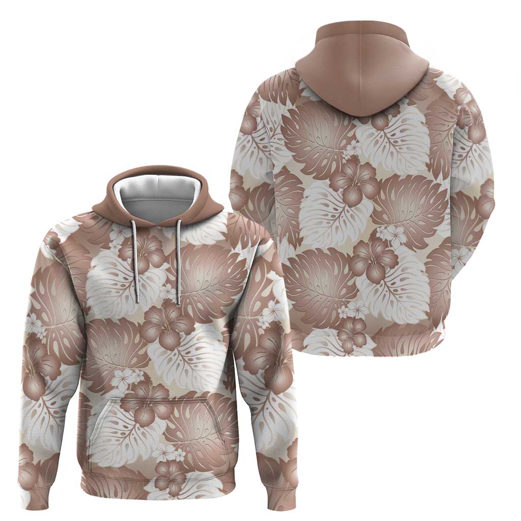 Mocha Mousse Aloha Hawaii Zip Hoodie Monstera Hibiscus Plumeria Seamless Vibes - Polynesian Pride