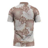 Mocha Mousse Aloha Hawaii Zipper Polo Shirt Monstera Hibiscus Plumeria Seamless Vibes - Polynesian Pride