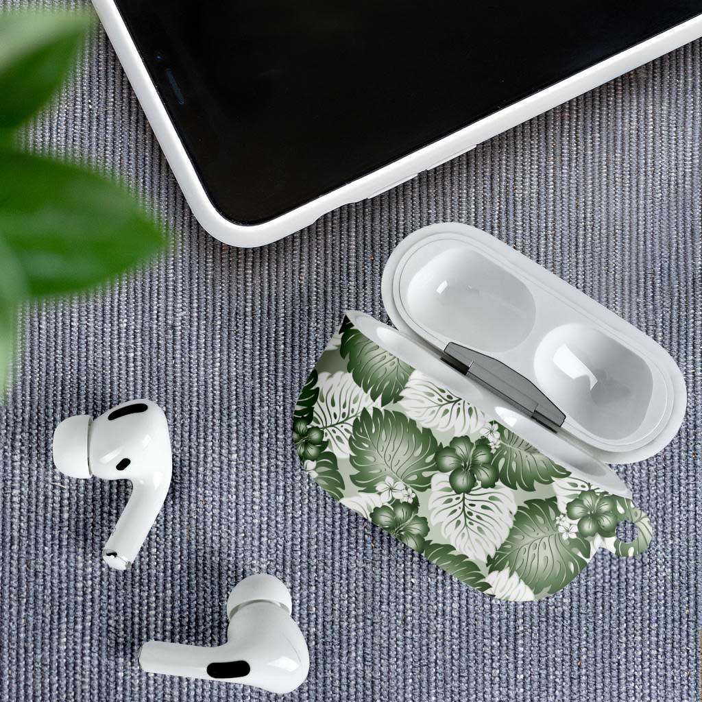 Sage Green Aloha Hawaii AirPods Case Monstera Hibiscus Plumeria Seamless Vibes - Polynesian Pride