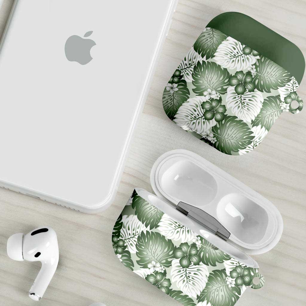 Sage Green Aloha Hawaii AirPods Case Monstera Hibiscus Plumeria Seamless Vibes - Polynesian Pride