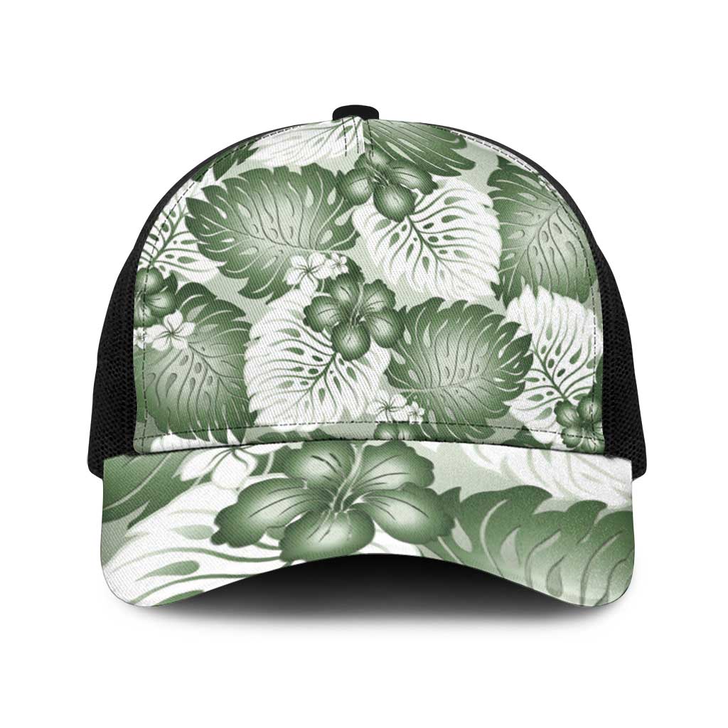 Sage Green Aloha Hawaii Baseball Net Cap Monstera Hibiscus Plumeria Seamless Vibes - Polynesian Pride