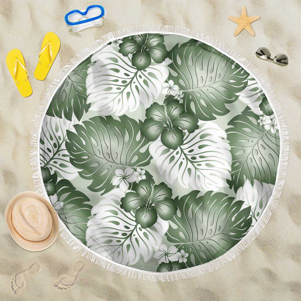 Sage Green Aloha Hawaii Beach Blanket Monstera Hibiscus Plumeria Seamless Vibes - Polynesian Pride
