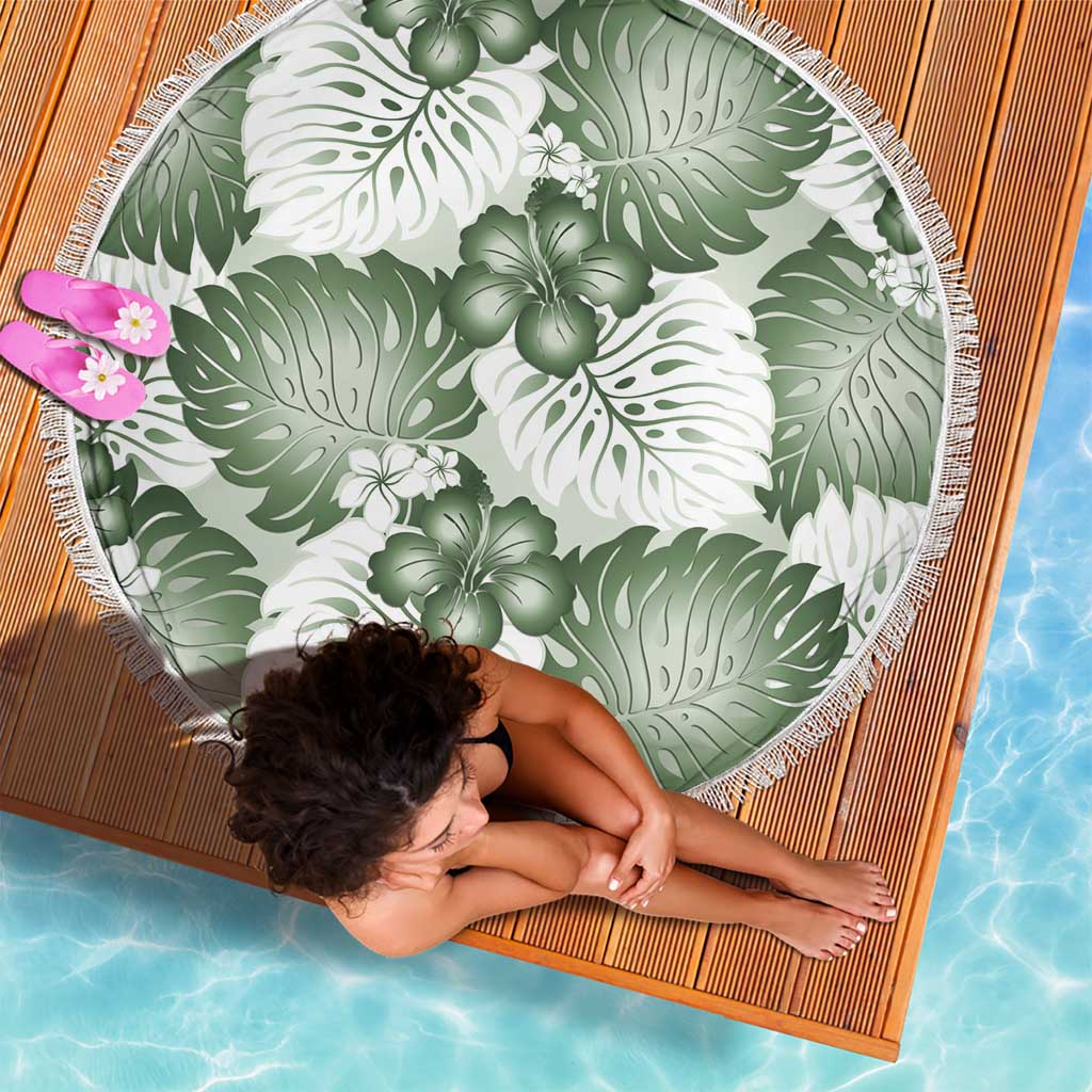 Sage Green Aloha Hawaii Beach Blanket Monstera Hibiscus Plumeria Seamless Vibes - Polynesian Pride