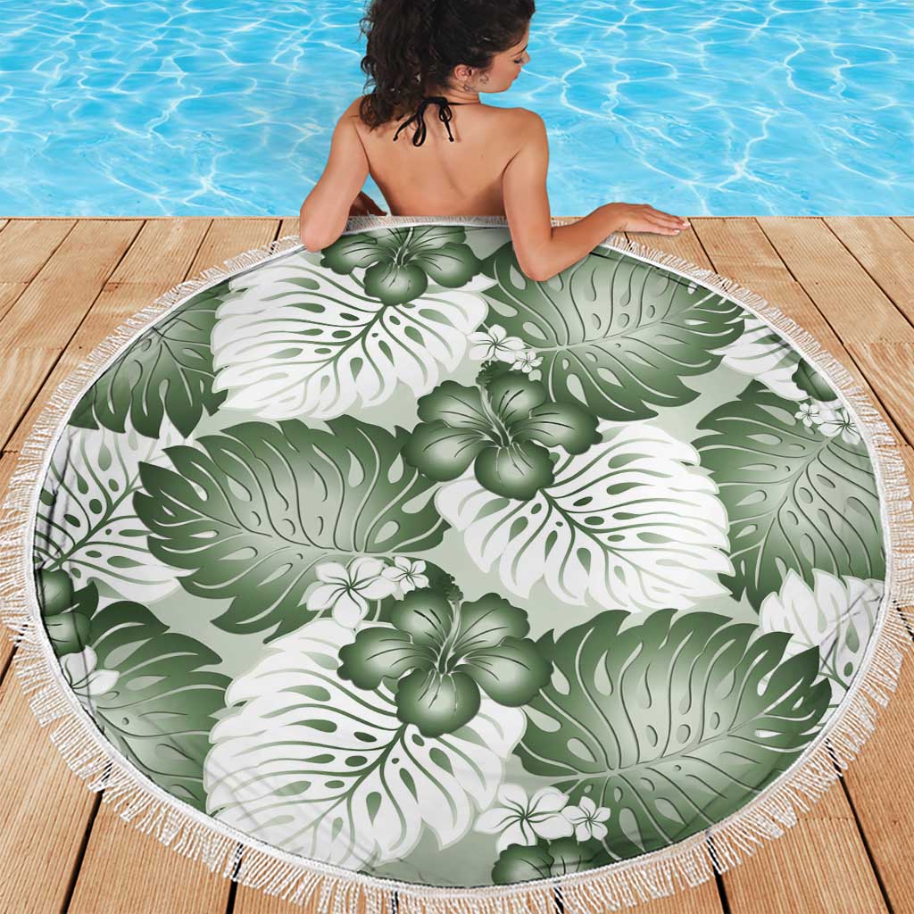 Sage Green Aloha Hawaii Beach Blanket Monstera Hibiscus Plumeria Seamless Vibes - Polynesian Pride