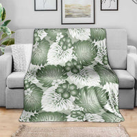 Sage Green Aloha Hawaii Blanket Monstera Hibiscus Plumeria Seamless Vibes - Polynesian Pride
