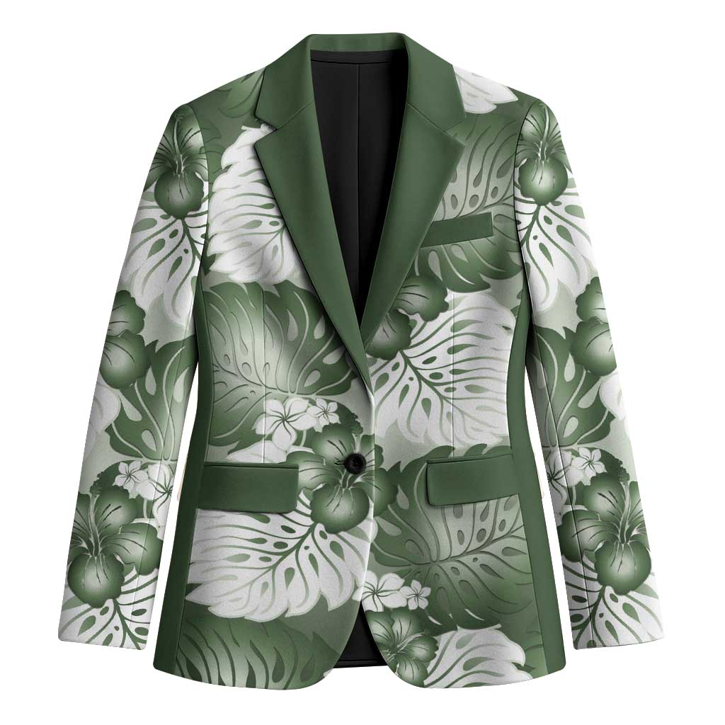 Sage Green Aloha Hawaii Blazer Monstera Hibiscus Plumeria Seamless Vibes - Polynesian Pride
