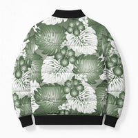 Sage Green Aloha Hawaii Bomber Puffer Jacket Monstera Hibiscus Plumeria Seamless Vibes - Polynesian Pride