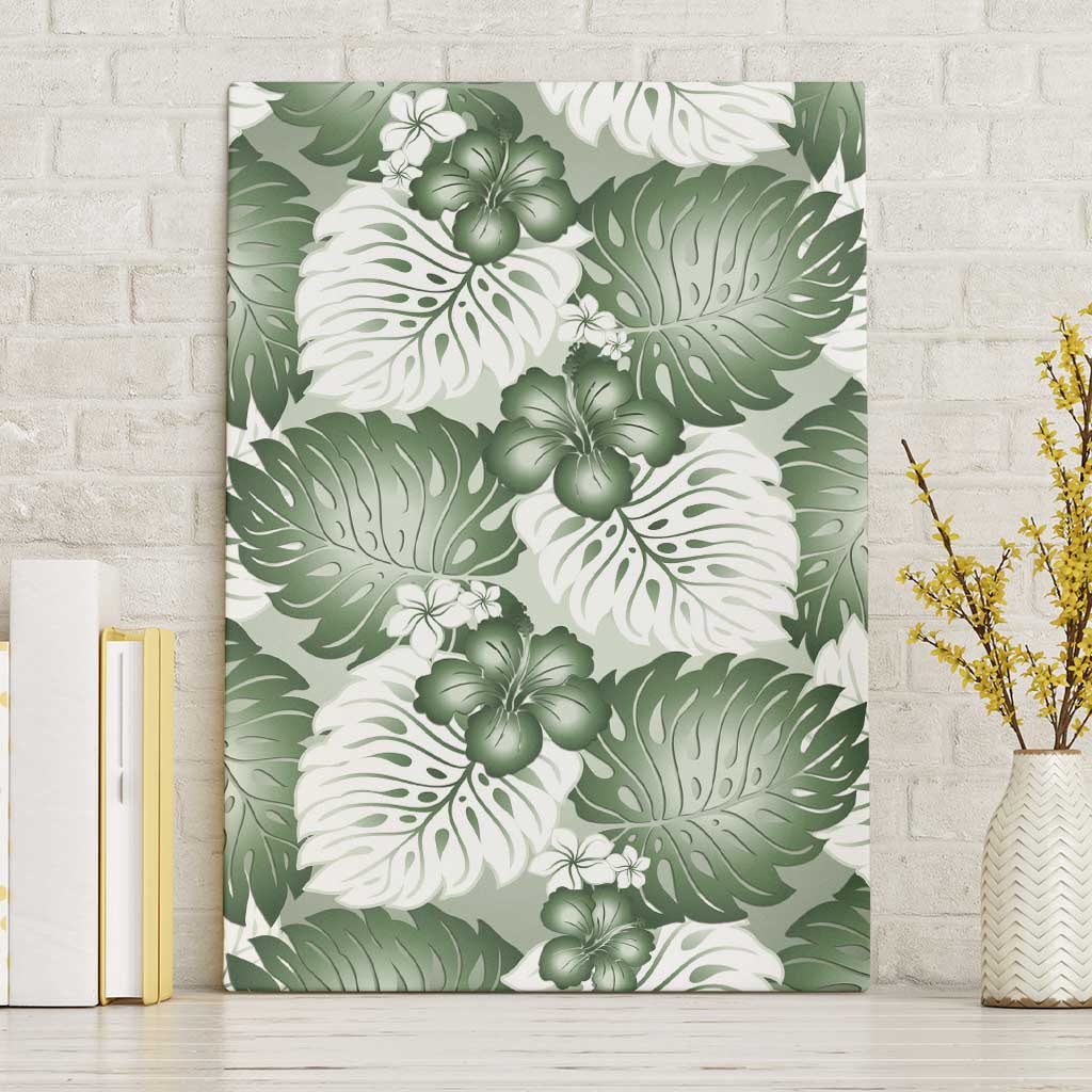 Sage Green Aloha Hawaii Canvas Wall Art Monstera Hibiscus Plumeria Seamless Vibes LT14 Without Frame Sage Green - Polynesian Pride