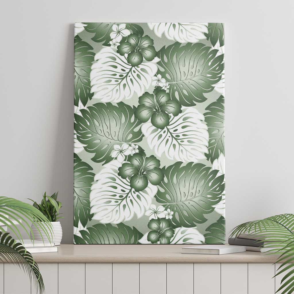 Sage Green Aloha Hawaii Canvas Wall Art Monstera Hibiscus Plumeria Seamless Vibes LT14 - Polynesian Pride