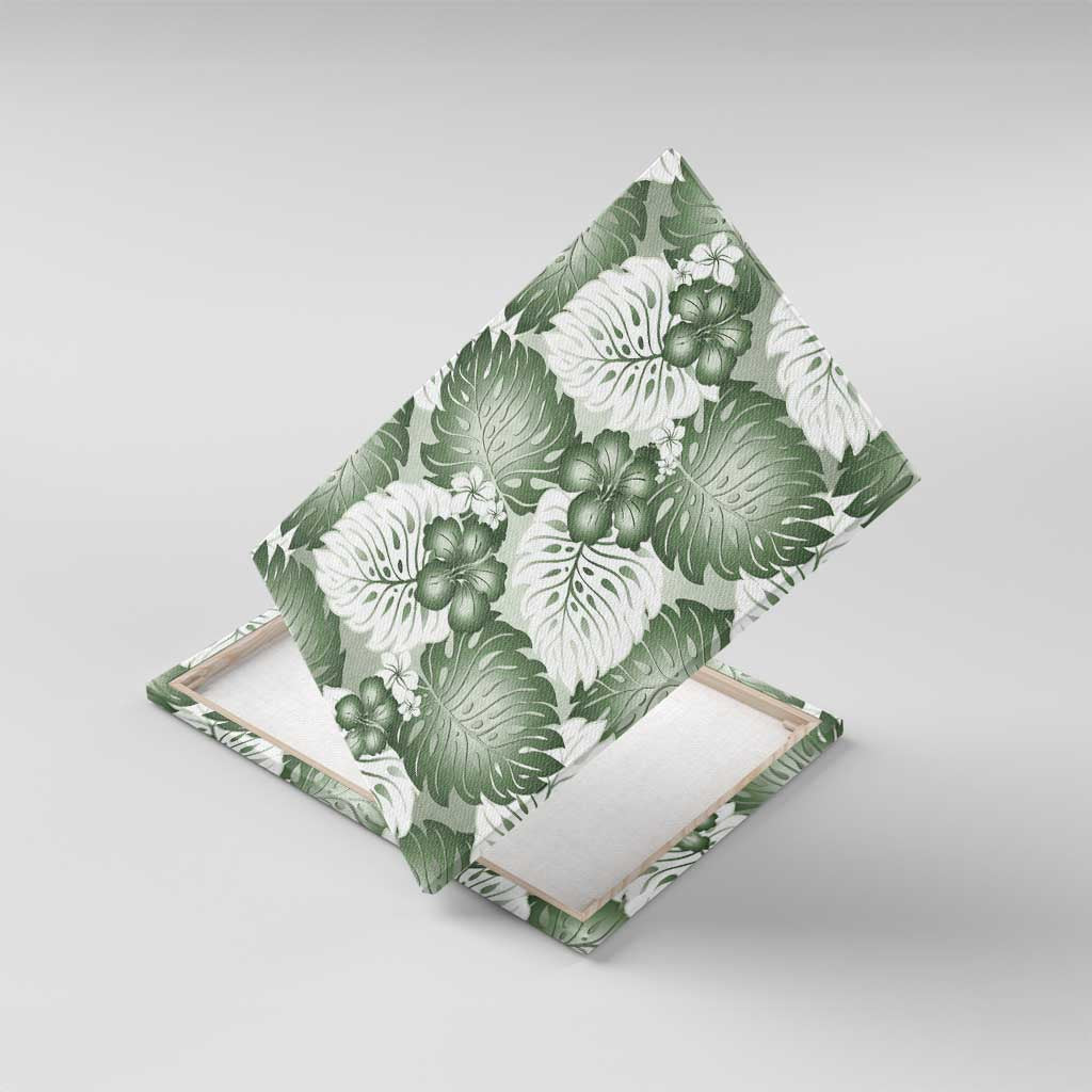 Sage Green Aloha Hawaii Canvas Wall Art Monstera Hibiscus Plumeria Seamless Vibes LT14 With Frame Sage Green - Polynesian Pride