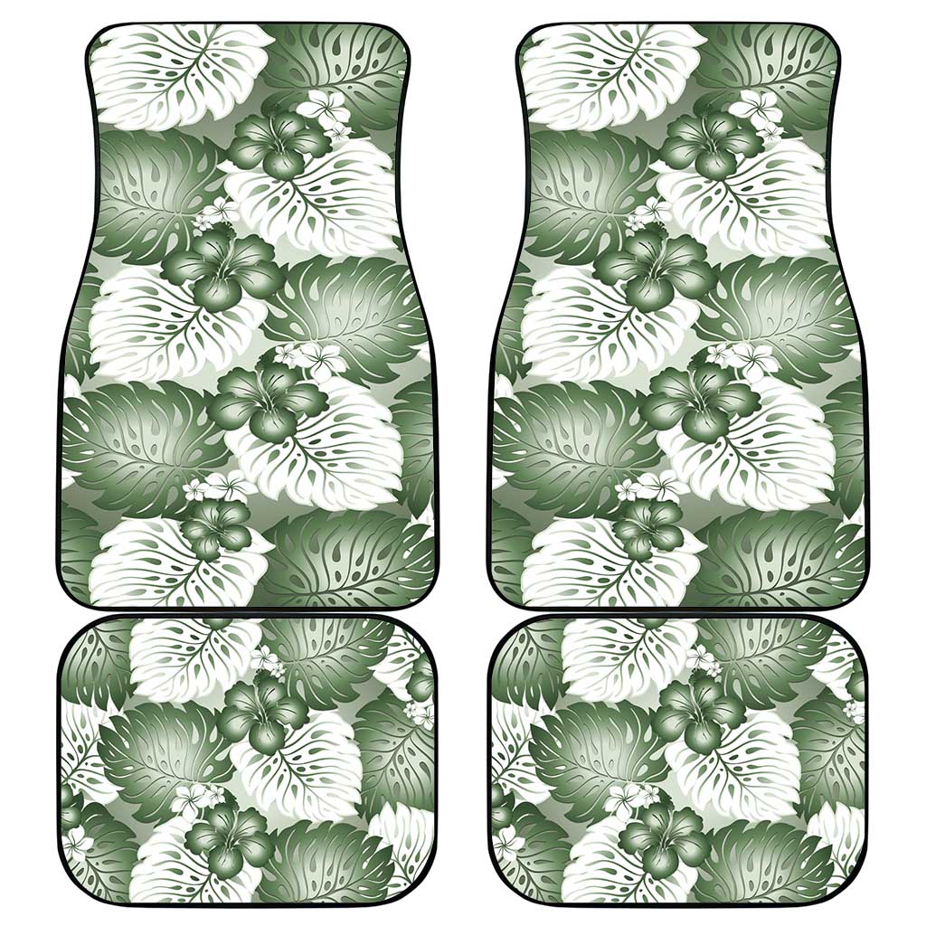 Sage Green Aloha Hawaii Car Mats Monstera Hibiscus Plumeria Seamless Vibes - Polynesian Pride