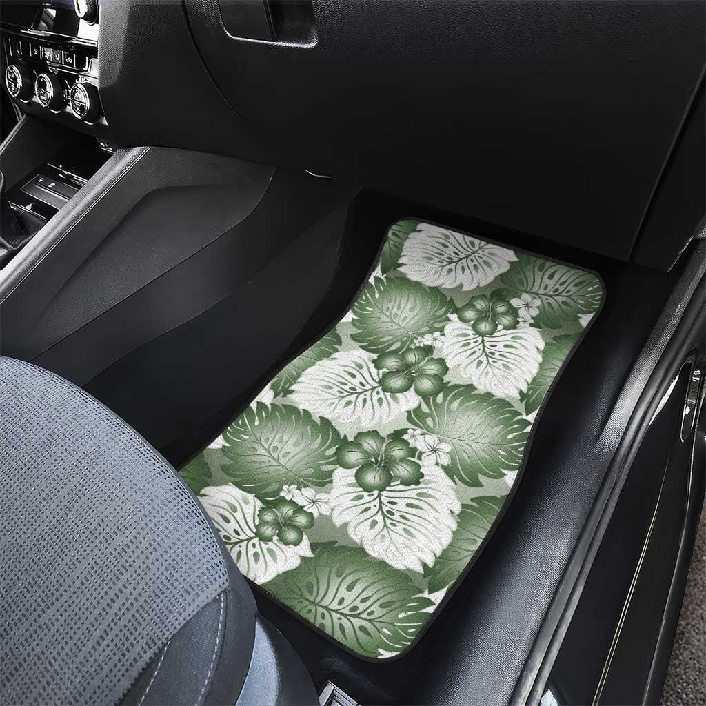Sage Green Aloha Hawaii Car Mats Monstera Hibiscus Plumeria Seamless Vibes - Polynesian Pride