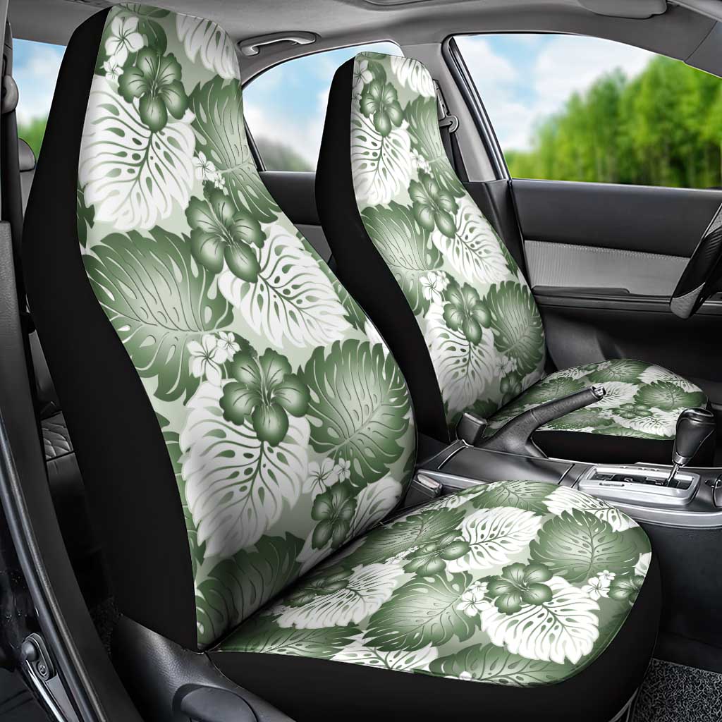 Sage Green Aloha Hawaii Car Seat Cover Monstera Hibiscus Plumeria Seamless Vibes - Polynesian Pride