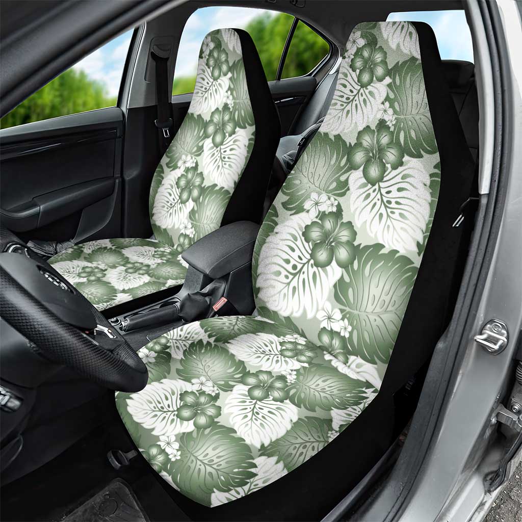 Sage Green Aloha Hawaii Car Seat Cover Monstera Hibiscus Plumeria Seamless Vibes - Polynesian Pride