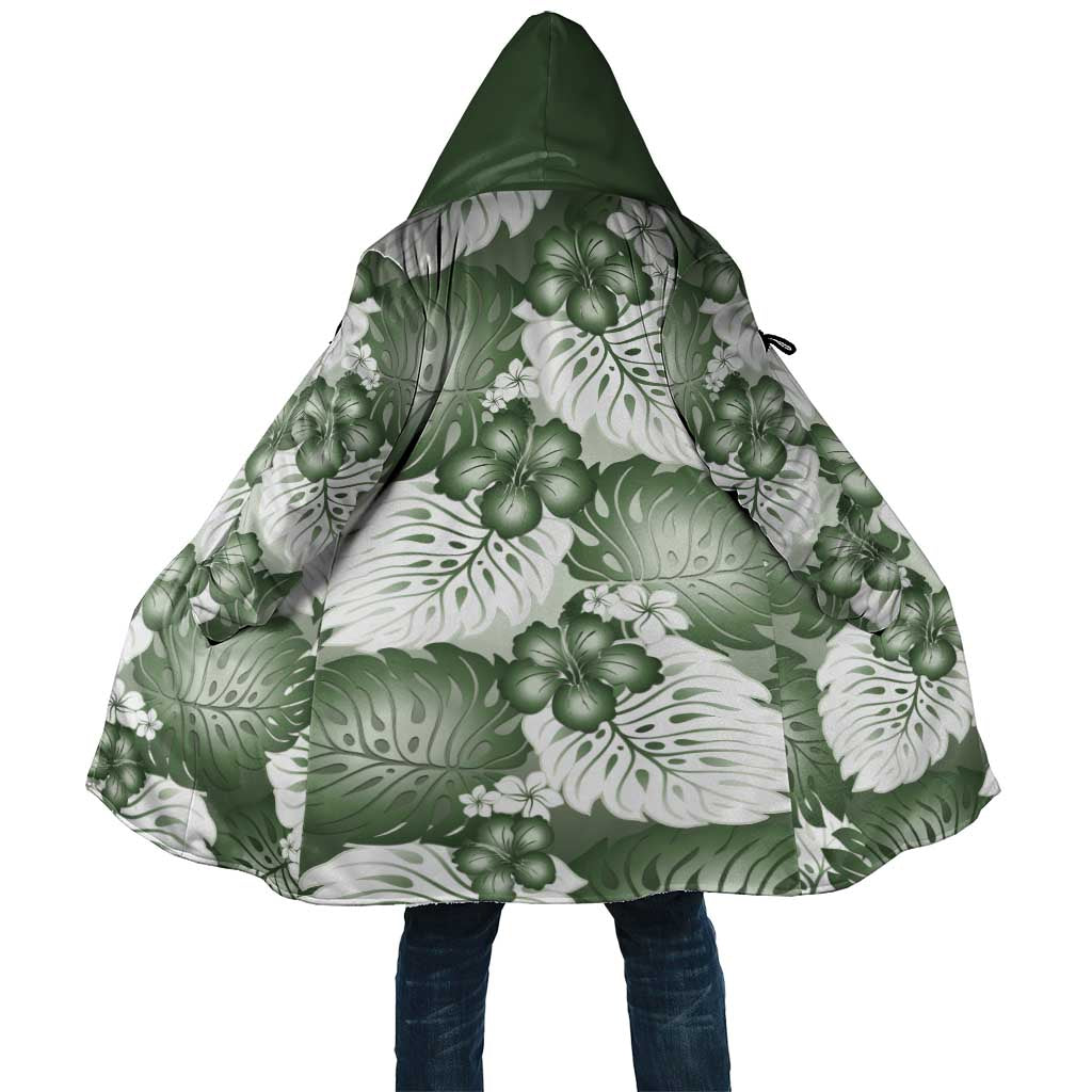 Sage Green Aloha Hawaii Cloak Monstera Hibiscus Plumeria Seamless Vibes - Polynesian Pride