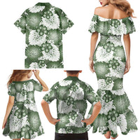 Sage Green Aloha Hawaii Family Matching Mermaid Dress and Hawaiian Shirt Monstera Hibiscus Plumeria Seamless Vibes - Polynesian Pride