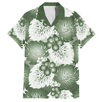 Sage Green Aloha Hawaii Family Matching Off Shoulder Maxi Dress and Hawaiian Shirt Monstera Hibiscus Plumeria Seamless Vibes - Polynesian Pride