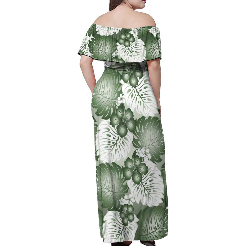 Sage Green Aloha Hawaii Family Matching Off Shoulder Maxi Dress and Hawaiian Shirt Monstera Hibiscus Plumeria Seamless Vibes - Polynesian Pride