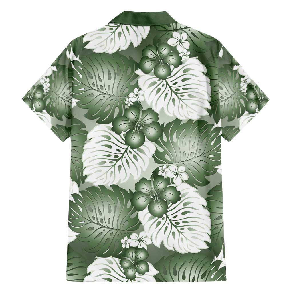 Sage Green Aloha Hawaii Family Matching Puletasi and Hawaiian Shirt Monstera Hibiscus Plumeria Seamless Vibes - Polynesian Pride
