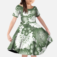 Sage Green Aloha Hawaii Family Matching Short Sleeve Bodycon Dress and Hawaiian Shirt Monstera Hibiscus Plumeria Seamless Vibes - Polynesian Pride