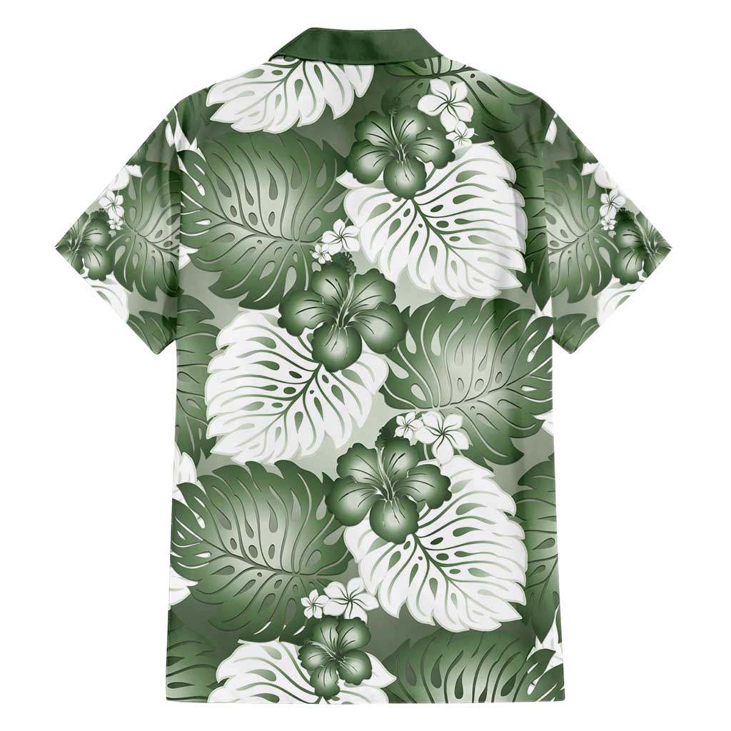 Sage Green Aloha Hawaii Family Matching Short Sleeve Bodycon Dress and Hawaiian Shirt Monstera Hibiscus Plumeria Seamless Vibes - Polynesian Pride