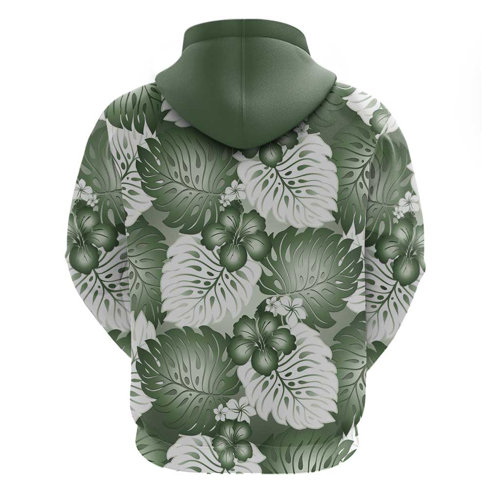 Sage Green Aloha Hawaii Hoodie Monstera Hibiscus Plumeria Seamless Vibes - Polynesian Pride