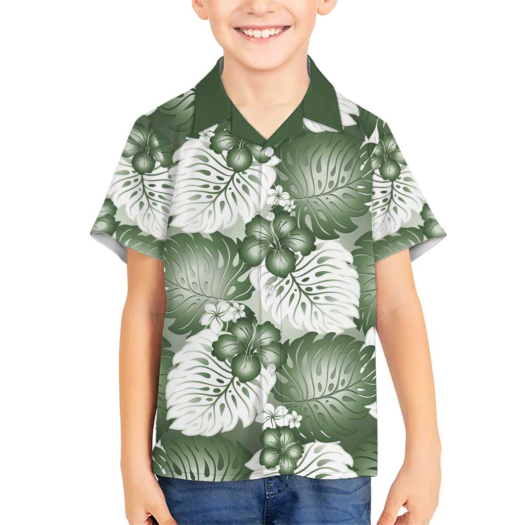Sage Green Aloha Hawaii Kid Hawaiian Shirt Monstera Hibiscus Plumeria Seamless Vibes LT14 Kid Sage Green - Polynesian Pride