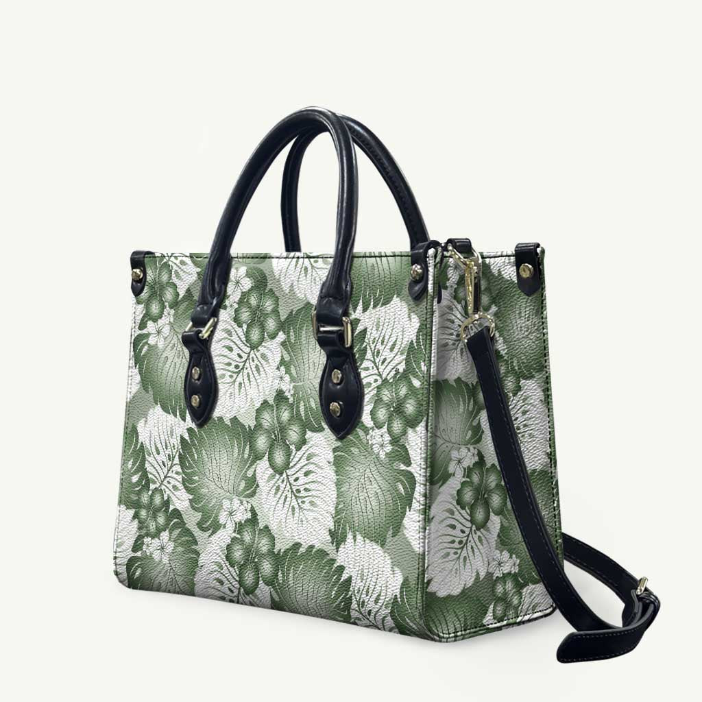 Sage Green Aloha Hawaii Leather Bag Monstera Hibiscus Plumeria Seamless Vibes - Polynesian Pride