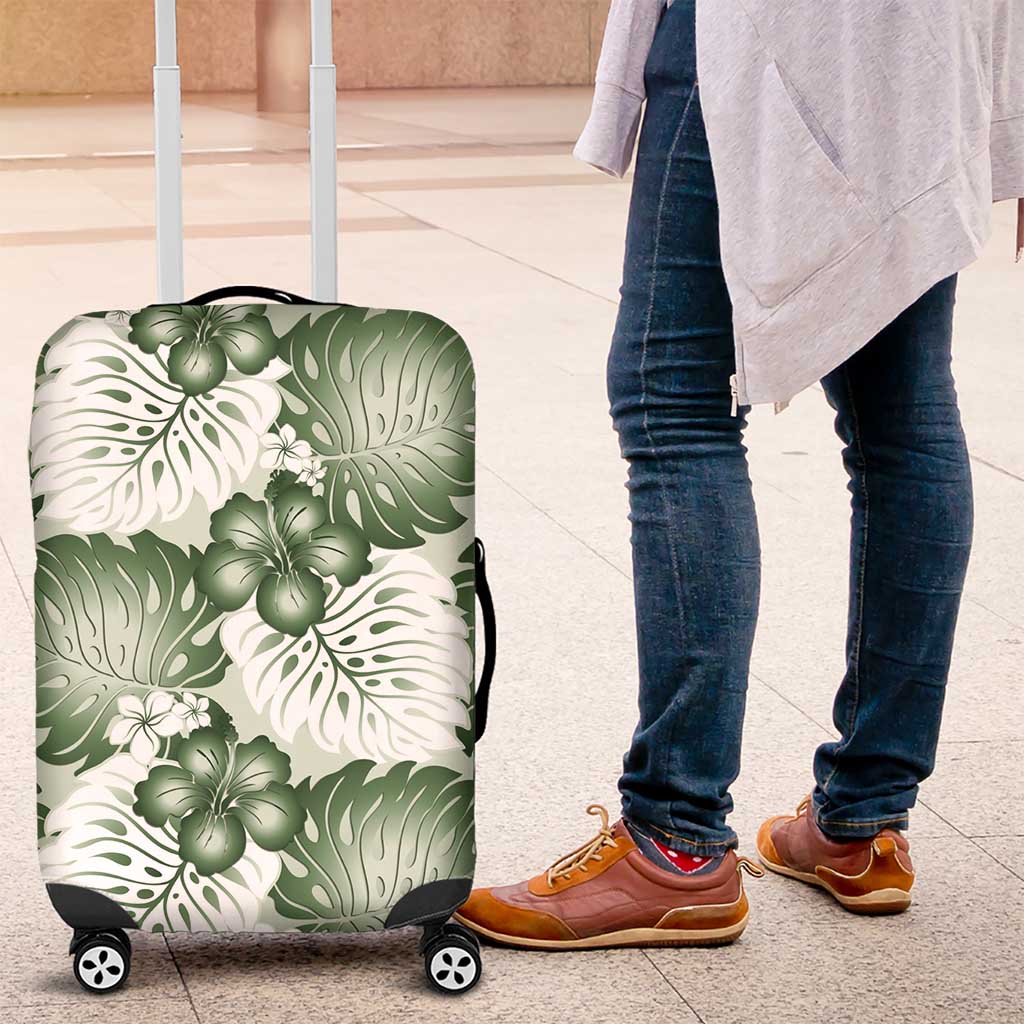 Sage Green Aloha Hawaii Luggage Cover Monstera Hibiscus Plumeria Seamless Vibes - Polynesian Pride
