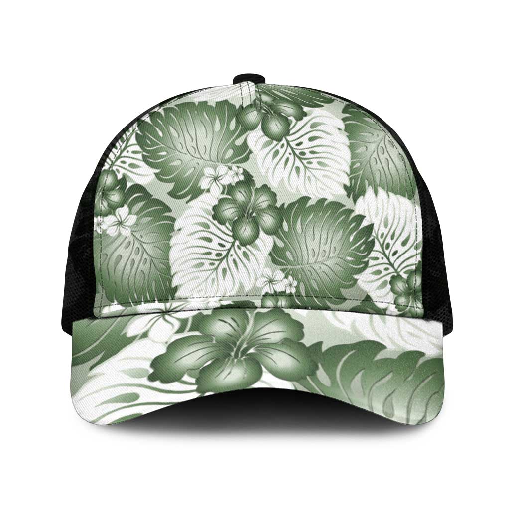 Sage Green Aloha Hawaii Mesh Trucker Cap Monstera Hibiscus Plumeria Seamless Vibes - Polynesian Pride