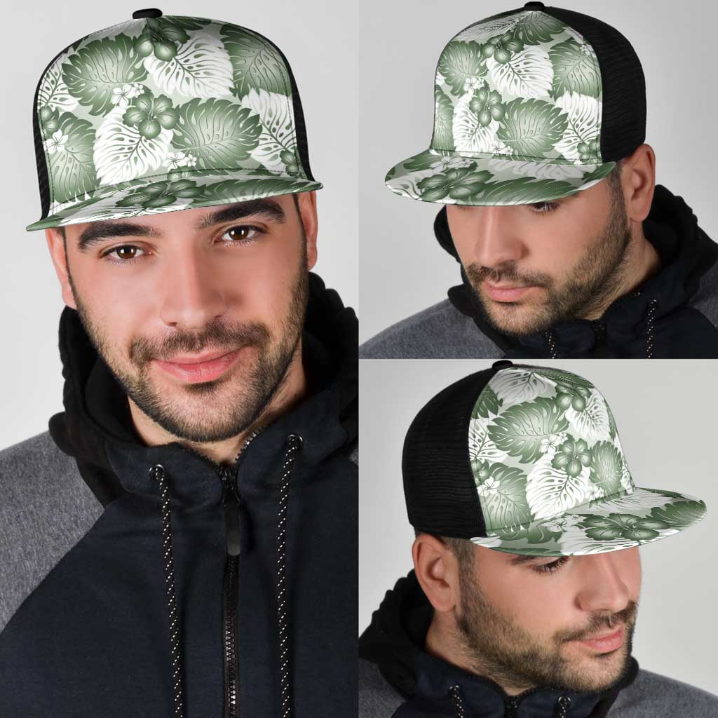 Sage Green Aloha Hawaii Mesh Trucker Cap Monstera Hibiscus Plumeria Seamless Vibes - Polynesian Pride