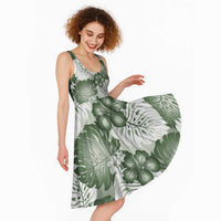 Sage Green Aloha Hawaii Midi Dress Monstera Hibiscus Plumeria Seamless Vibes - Polynesian Pride