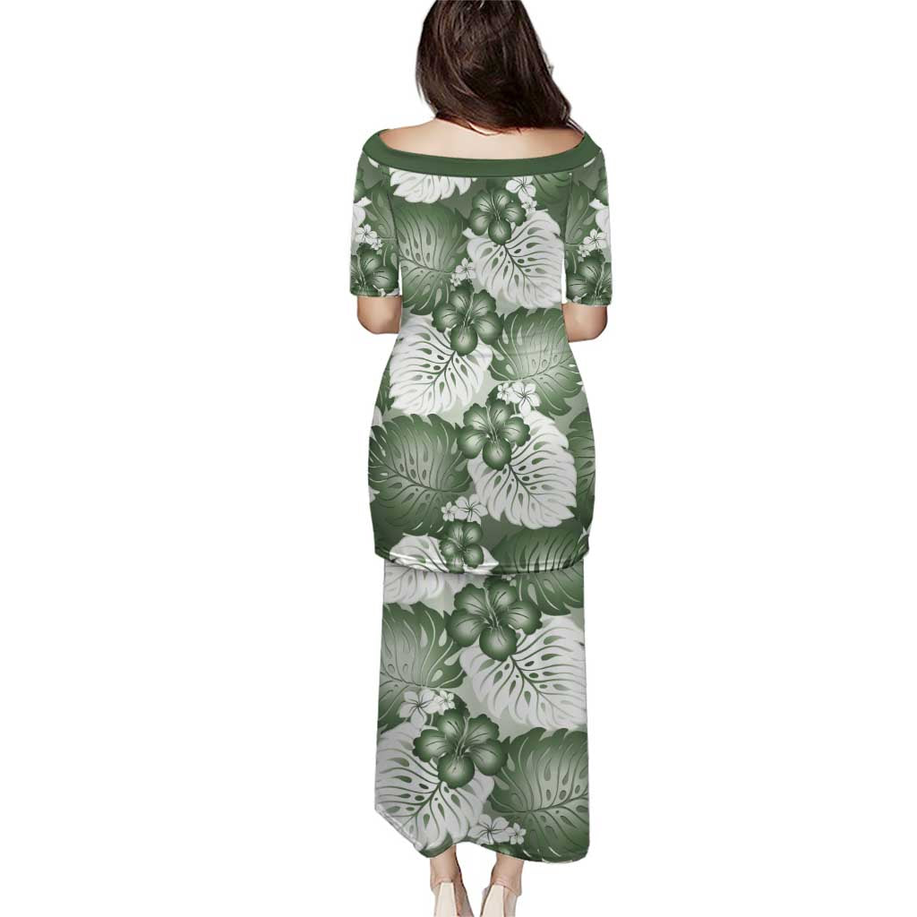 Sage Green Aloha Hawaii Puletasi Monstera Hibiscus Plumeria Seamless Vibes - Polynesian Pride