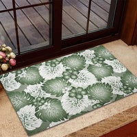 Sage Green Aloha Hawaii Rubber Doormat Monstera Hibiscus Plumeria Seamless Vibes - Polynesian Pride