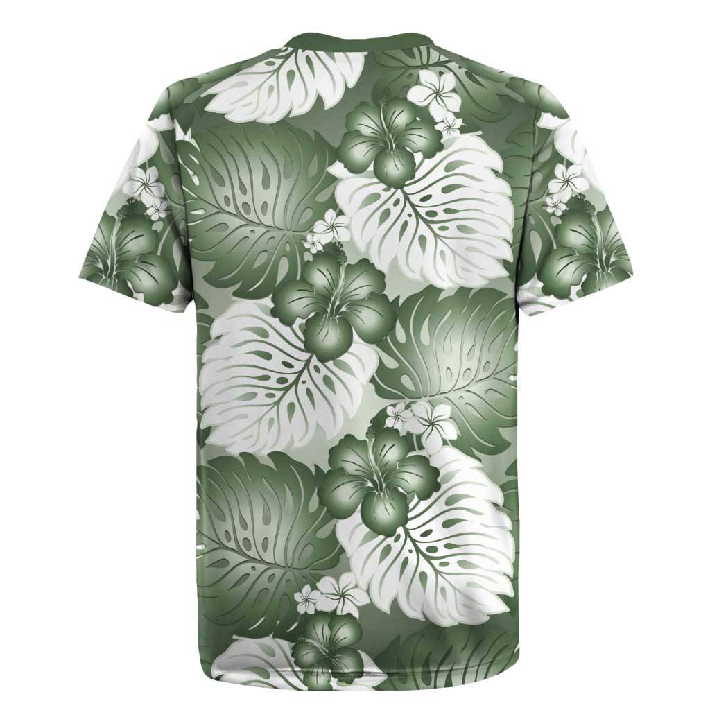 Sage Green Aloha Hawaii Rugby Jersey Monstera Hibiscus Plumeria Seamless Vibes - Polynesian Pride