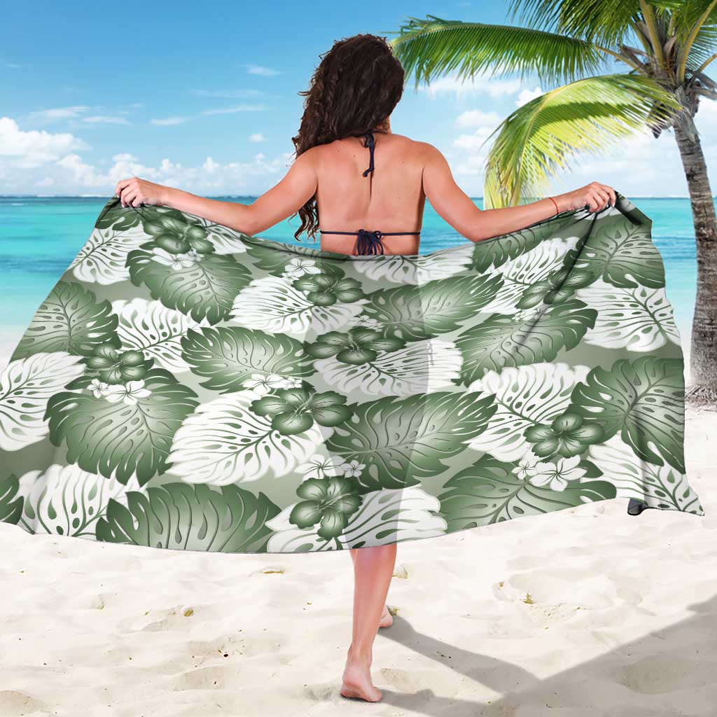 Sage Green Aloha Hawaii Sarong Monstera Hibiscus Plumeria Seamless Vibes - Polynesian Pride