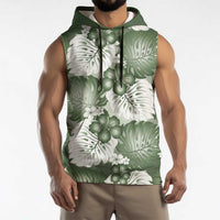 Sage Green Aloha Hawaii Sleeveless Hoodie Monstera Hibiscus Plumeria Seamless Vibes - Polynesian Pride