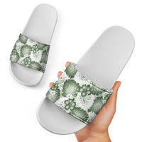Sage Green Aloha Hawaii Slide Sandals Monstera Hibiscus Plumeria Seamless Vibes - Polynesian Pride