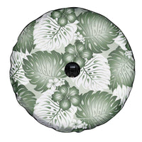 Sage Green Aloha Hawaii Spare Tire Cover Monstera Hibiscus Plumeria Seamless Vibes - Polynesian Pride