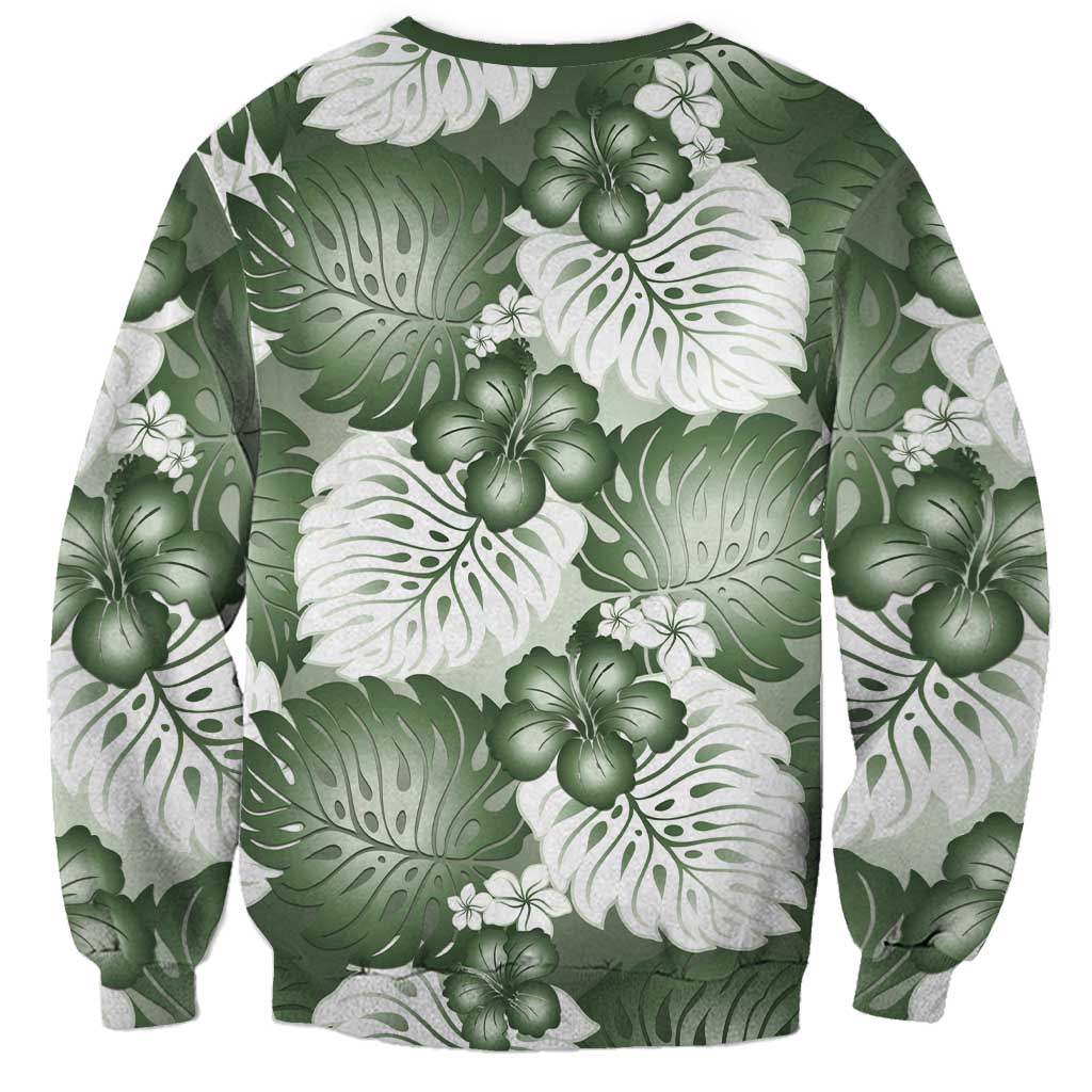 Sage Green Aloha Hawaii Sweatshirt Monstera Hibiscus Plumeria Seamless Vibes - Polynesian Pride