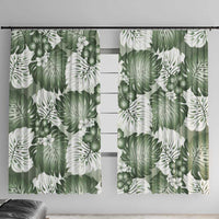Sage Green Aloha Hawaii Window Curtain Monstera Hibiscus Plumeria Seamless Vibes - Polynesian Pride