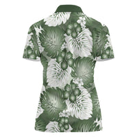 Sage Green Aloha Hawaii Women Polo Shirt Monstera Hibiscus Plumeria Seamless Vibes - Polynesian Pride
