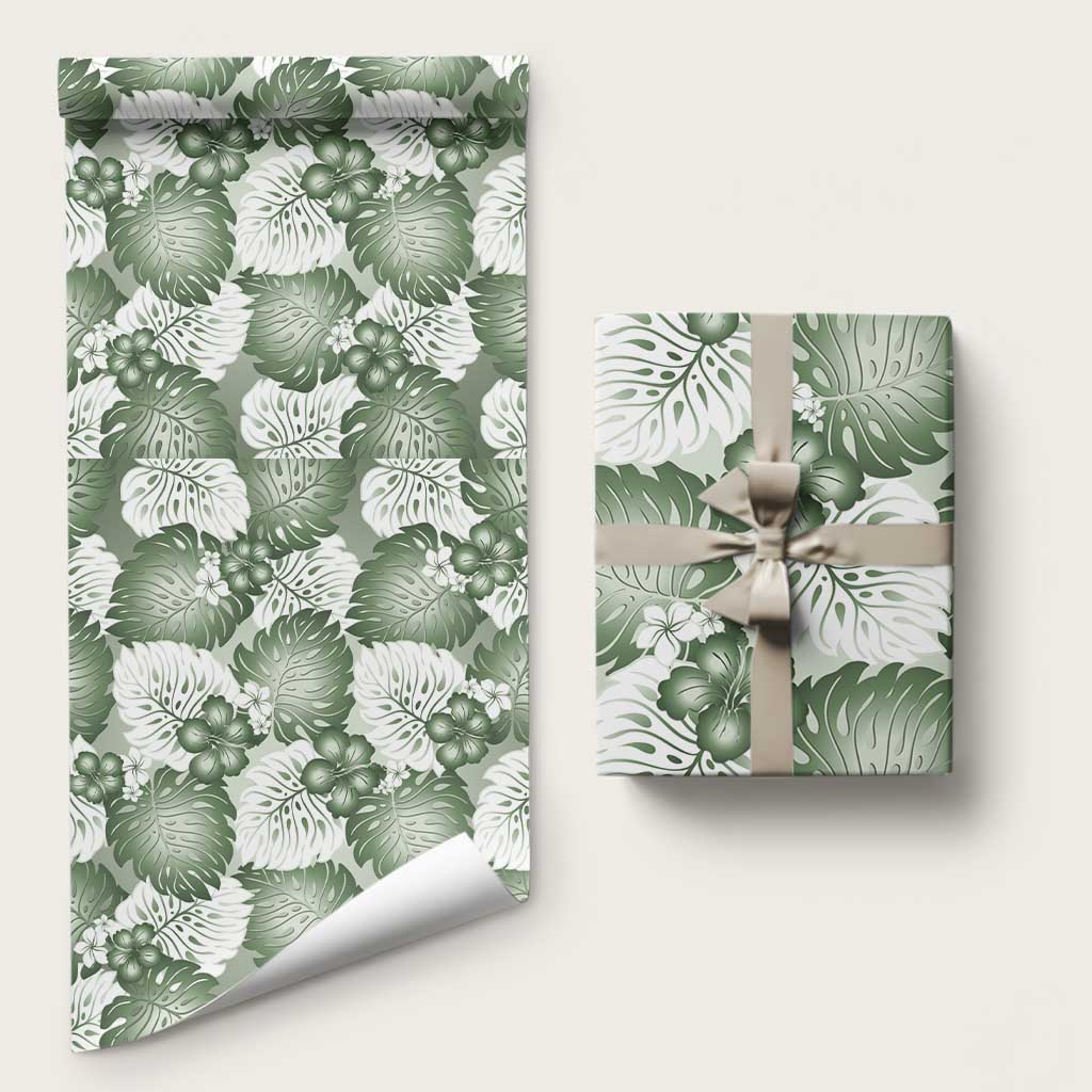 Sage Green Aloha Hawaii Wrapping Paper Monstera Hibiscus Plumeria Seamless Vibes - Polynesian Pride