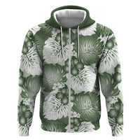 Sage Green Aloha Hawaii Zip Hoodie Monstera Hibiscus Plumeria Seamless Vibes - Polynesian Pride